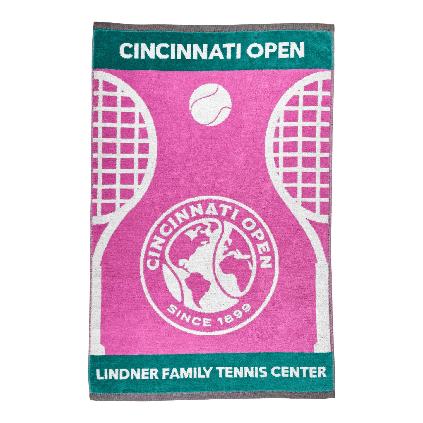 Dynamic Cincinnati Open Woven 16" x 26" Rackets Design Towel in Teal - Front