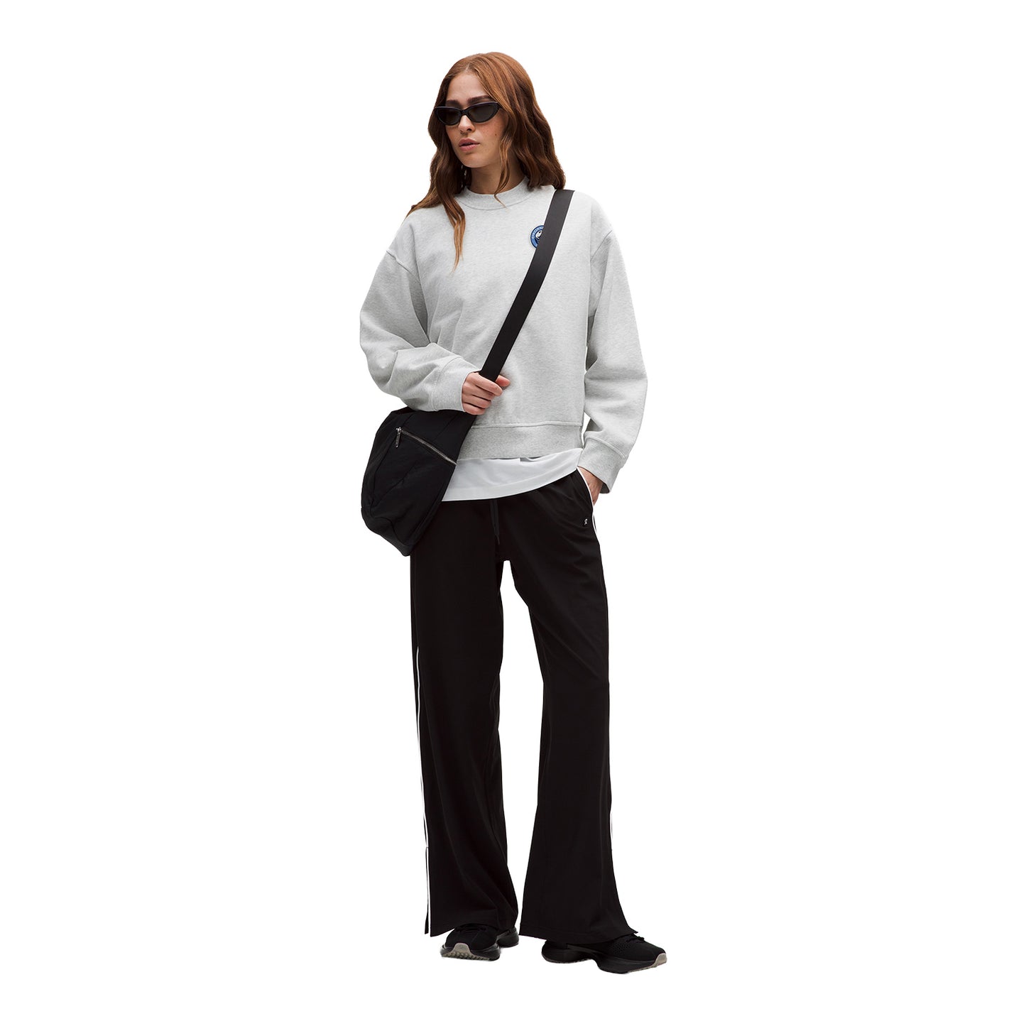 lululemon Cincinnati Open Women's Steady State Crew in Heathered Core Light Grey - Modeled Full