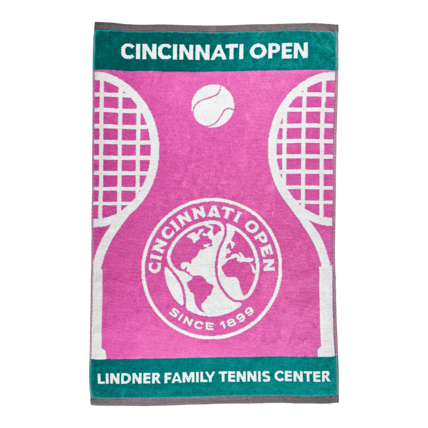 Dynamic Cincinnati Open Woven 16" x  26" Rackets Design Towel in Teal - Front