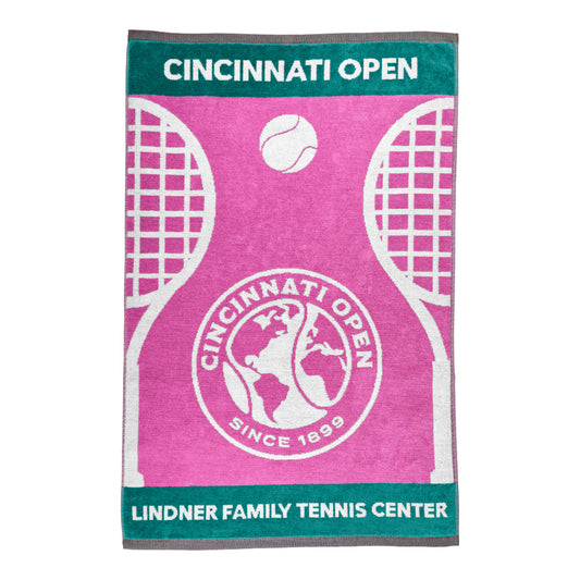 Dynamic Cincinnati Open Woven 16" x  26" Rackets Design Towel in Teal - Front