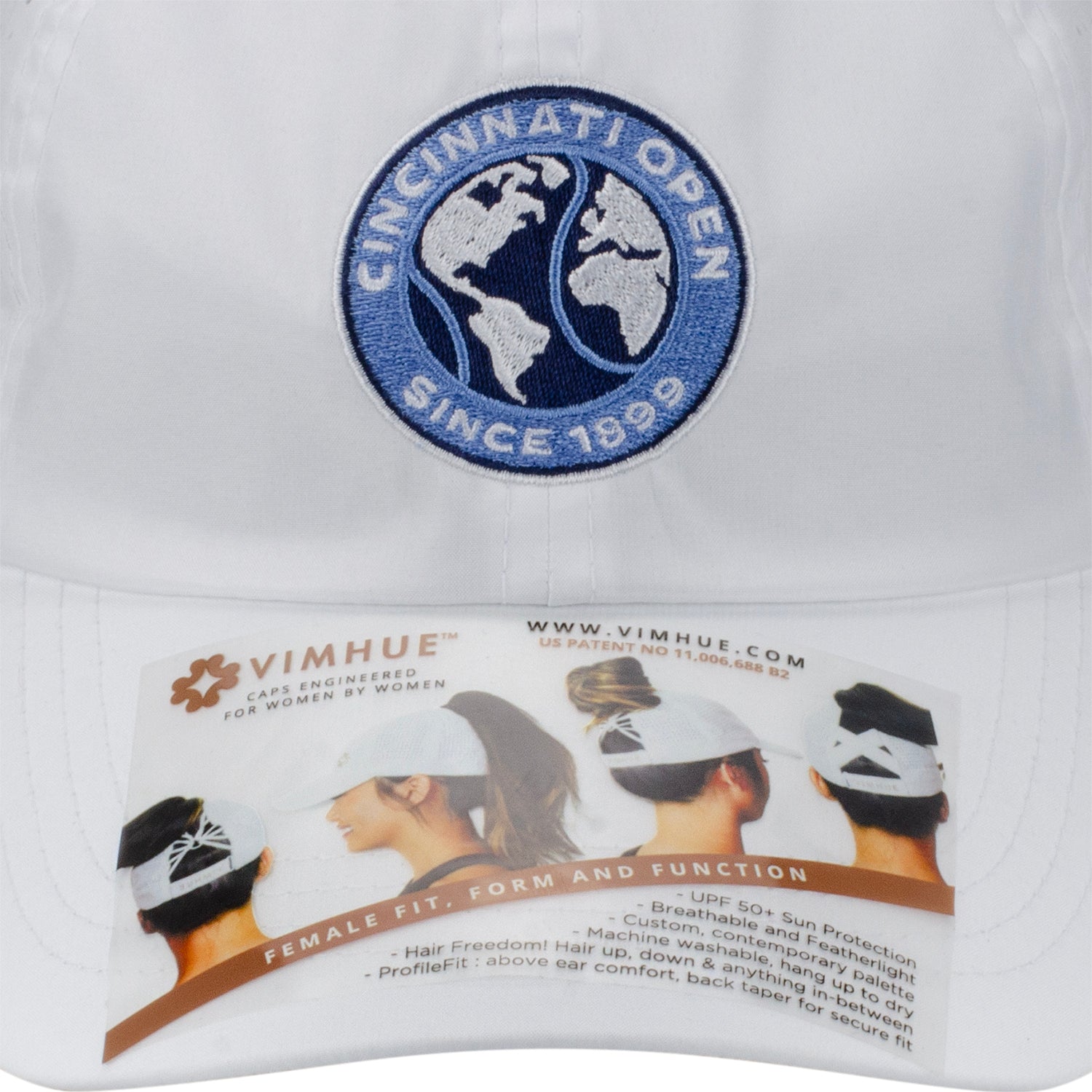 Vimhue Cincinnati Open Ladies Sun Goddess Hat in White - Logo Close Up