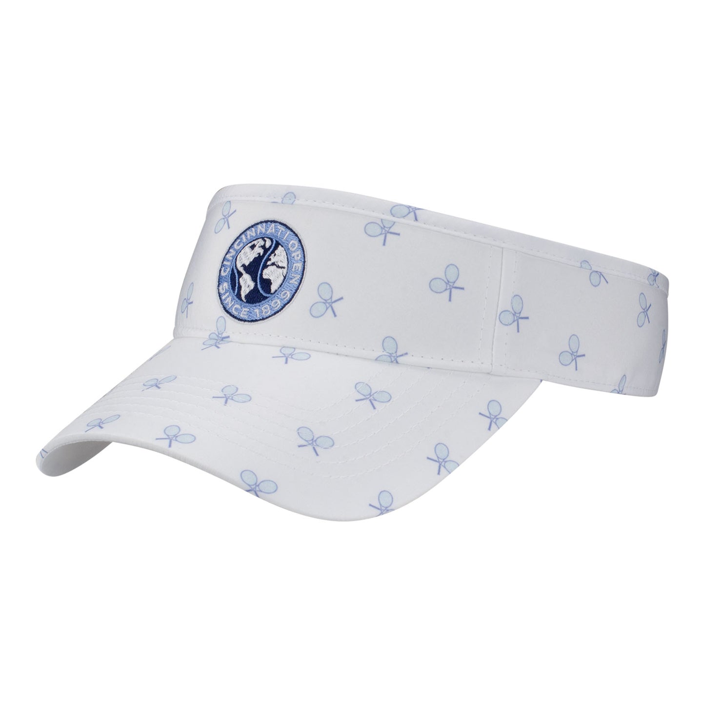 Vimhue Cincinnati Open Ladies Crossed Racket Visor in White and Navy - Front Left View