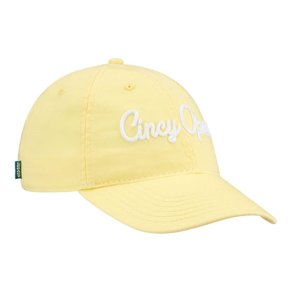 Legacy Cincinnati Open  Women's EZA Relaxed Twill Hat in Lemon Yellow - Front Right View