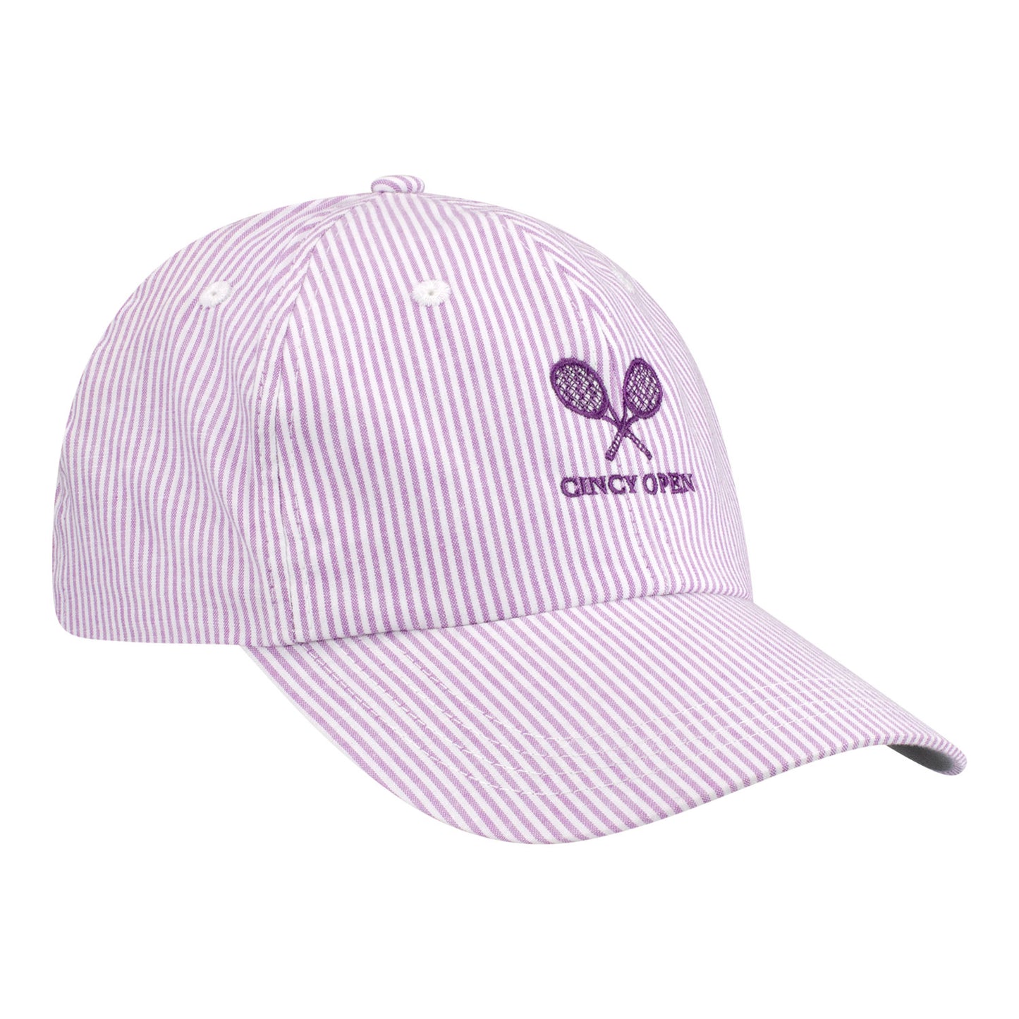 Ahead Cincinnati Open Women's Oxford Striped Twill Hat in Purple and White - Front Right