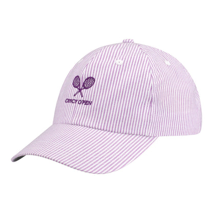 Ahead Cincinnati Open Women's Oxford Striped Twill Hat in Purple and White - Front Left