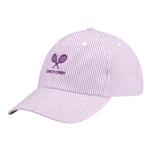 Ahead Cincinnati Open Women's Oxford Striped Twill Hat in Purple and White - Front Left