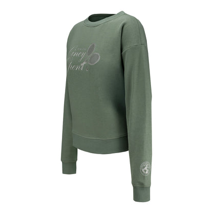 Ahead Cincinnati Open Women's Crossed Racket Crewneck Sweatshirt in Light Pine Green - Left Side