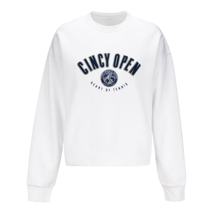 Under Armour Cincinnati Open Women's Icon Fleece Crewneck Sweatshirt in White - Front