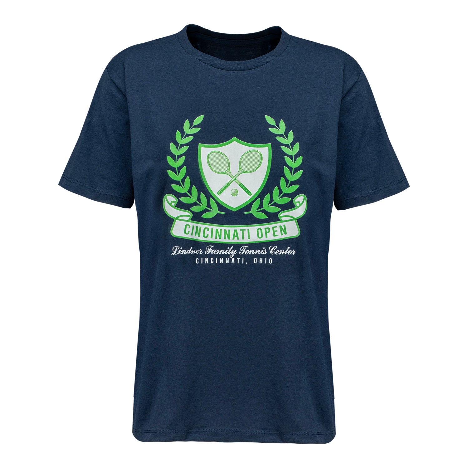 Ahead Cincinnati Open Women's Shield Graphic T-Shirt in Navy - Front View