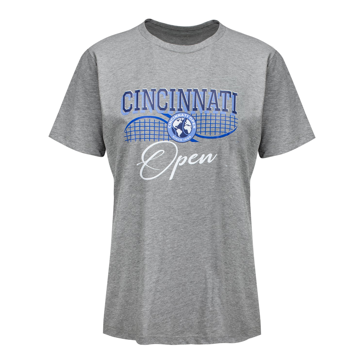 Ahead Cincinnati Open Women's Racket Graphic T-Shirt in Grey - Front View