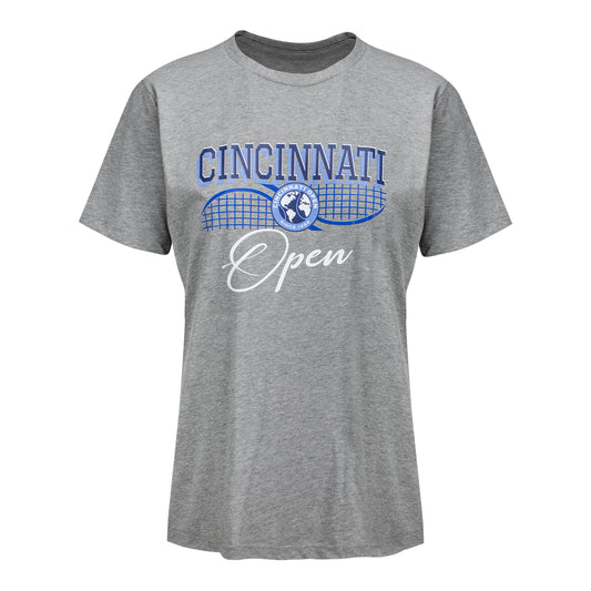 Ahead Cincinnati Open Women's Racket Graphic T-Shirt in Grey - Front View