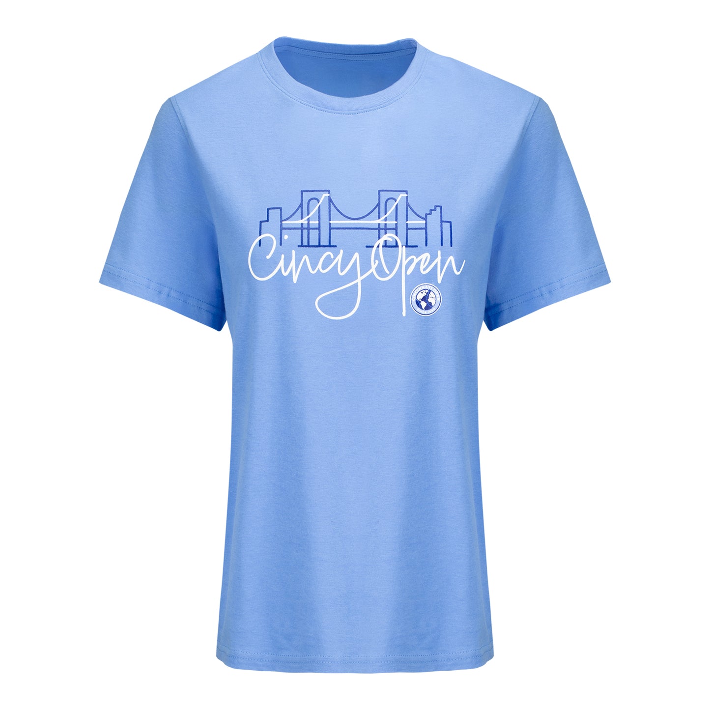 Gear for Sports Cincinnati Open Women's Skyline T-Shirt in Light Blue - Front View