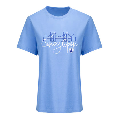 Gear for Sports Cincinnati Open Women's Skyline T-Shirt in Light Blue - Front View