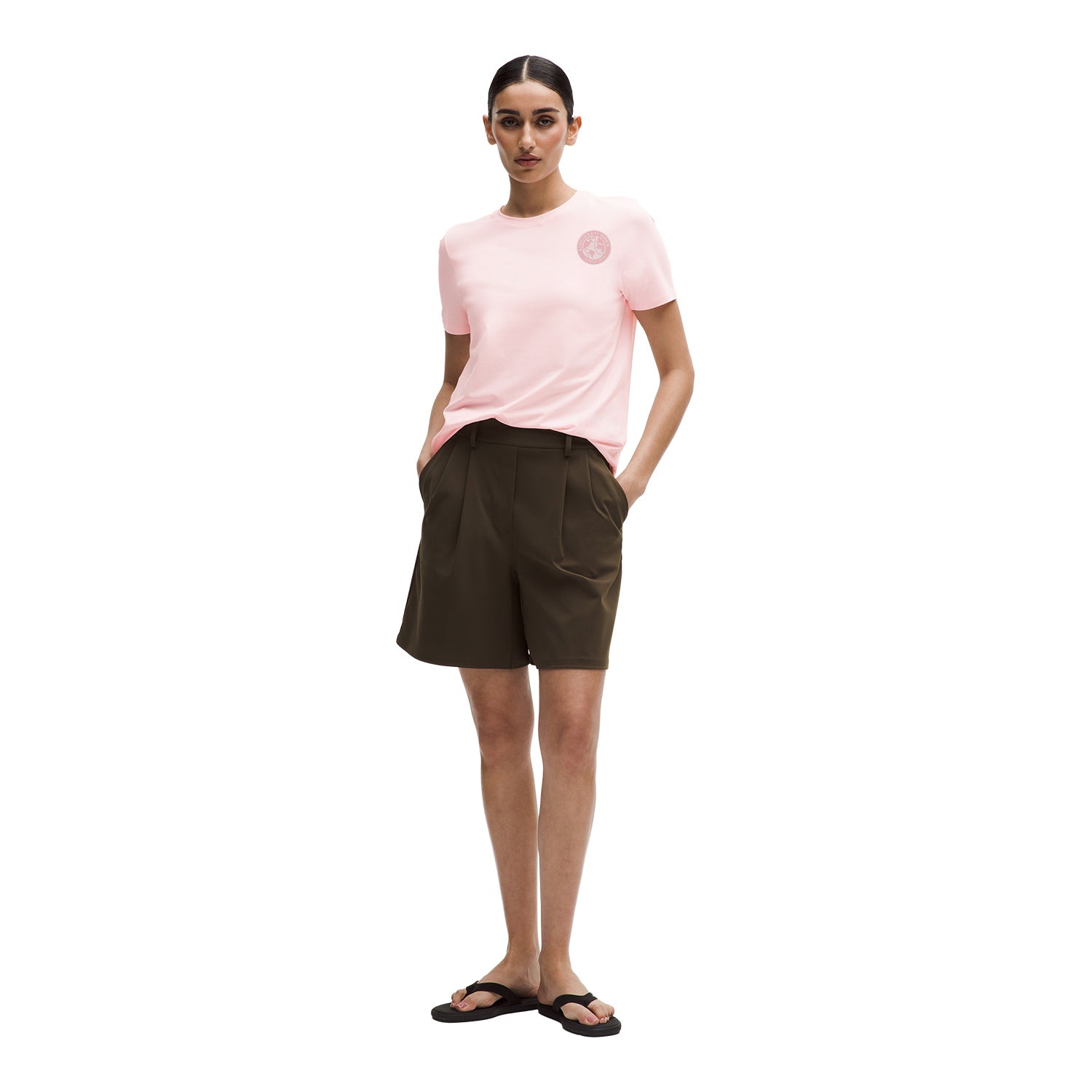lululemon Cincinnati Open Women's Love Crewneck T-Shirt in Pink Pearl - Front Modeled Full