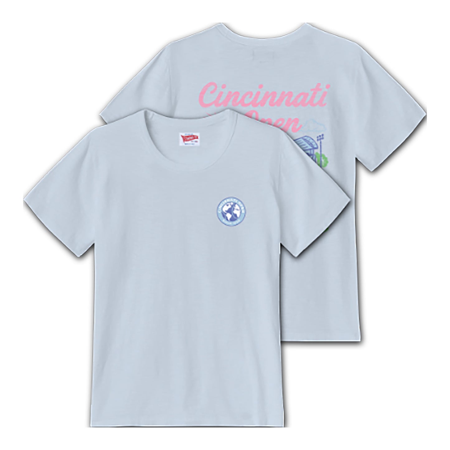 Standard Rec Cincinnati Open Women's Stadium T-Shirt in Skyway - Front and Back