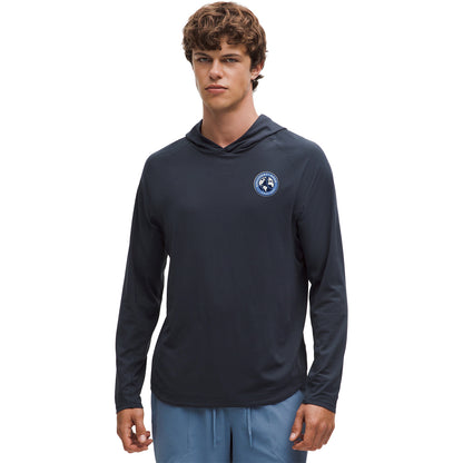 lululemon Cincinnati Open License to Train Hoodie in Steel Blue - Front Modeled