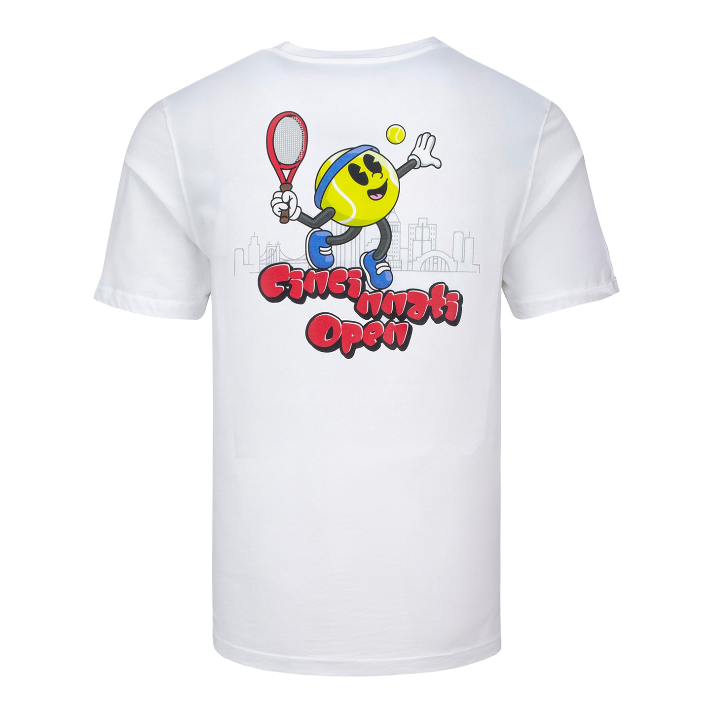 Ahead Cincinnati Open Cartoon Tennis Ball T-Shirt in White - Back View