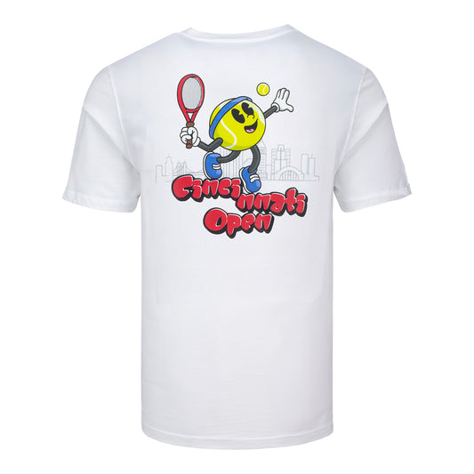 Ahead Cincinnati Open Cartoon Tennis Ball T-Shirt in White - Back View