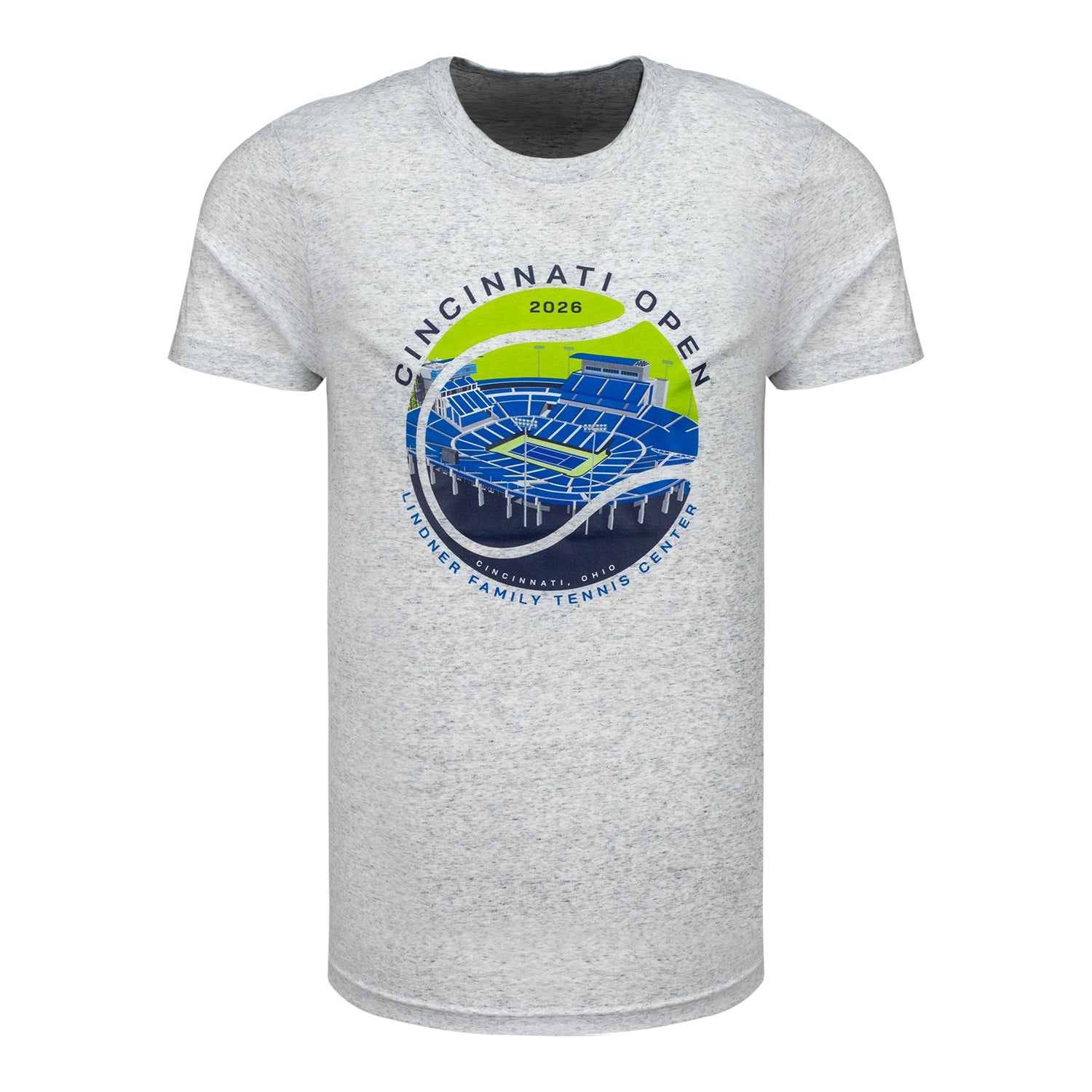 Ahead Cincinnati Open Stadium Tennis Ball T-Shirt in Heather Grey - Front View