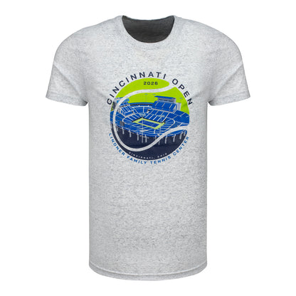 Ahead Cincinnati Open Stadium Tennis Ball T-Shirt in Heather Grey - Front View