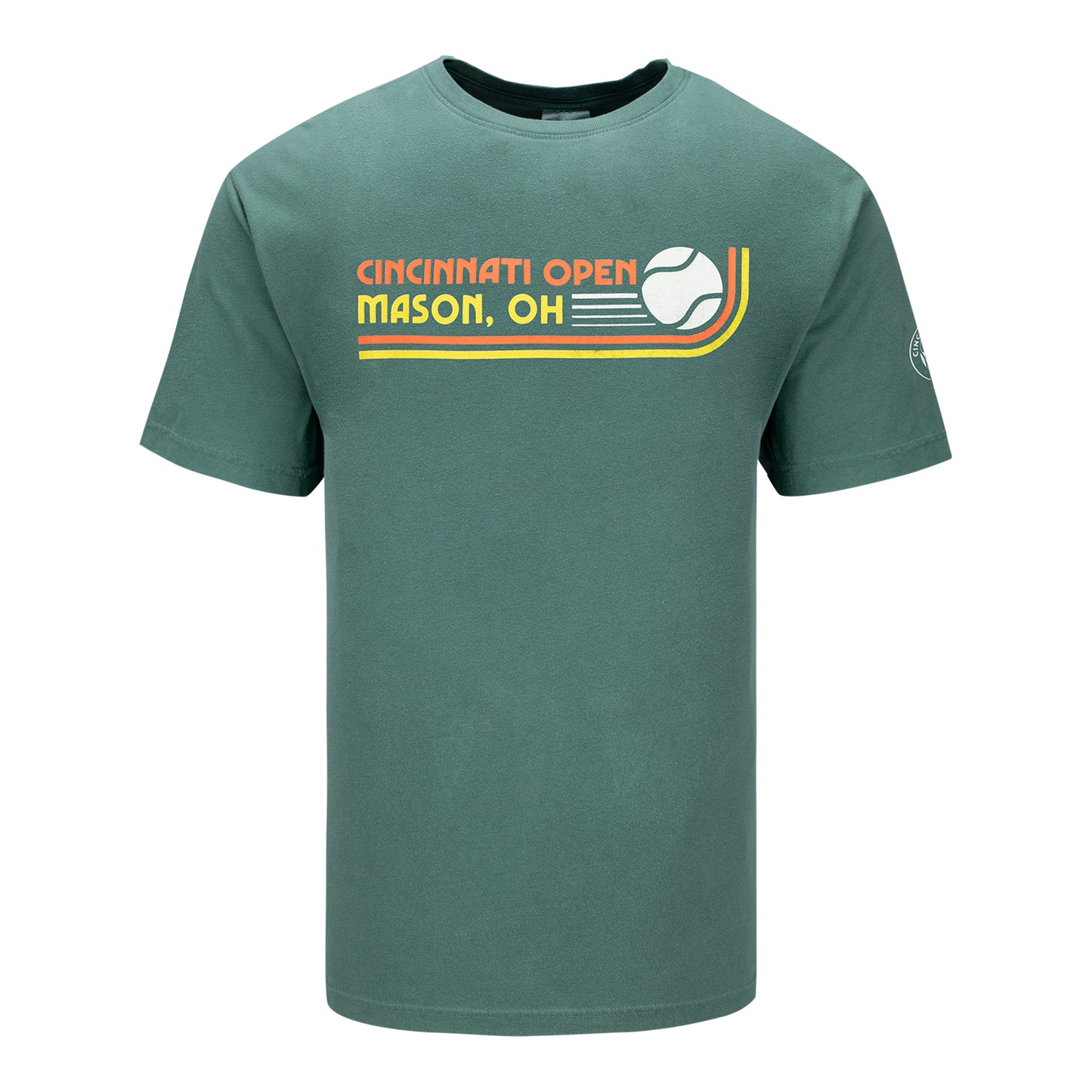 Legacy Cincinnati Open  Retro Tennis Ball T-Shirt in Dark Spruce Green - Front View
