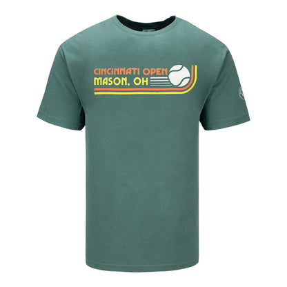 Legacy Cincinnati Open  Retro Tennis Ball T-Shirt in Dark Spruce Green - Front View