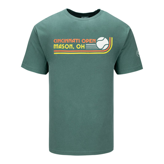 Legacy Cincinnati Open  Retro Tennis Ball T-Shirt in Dark Spruce Green - Front View