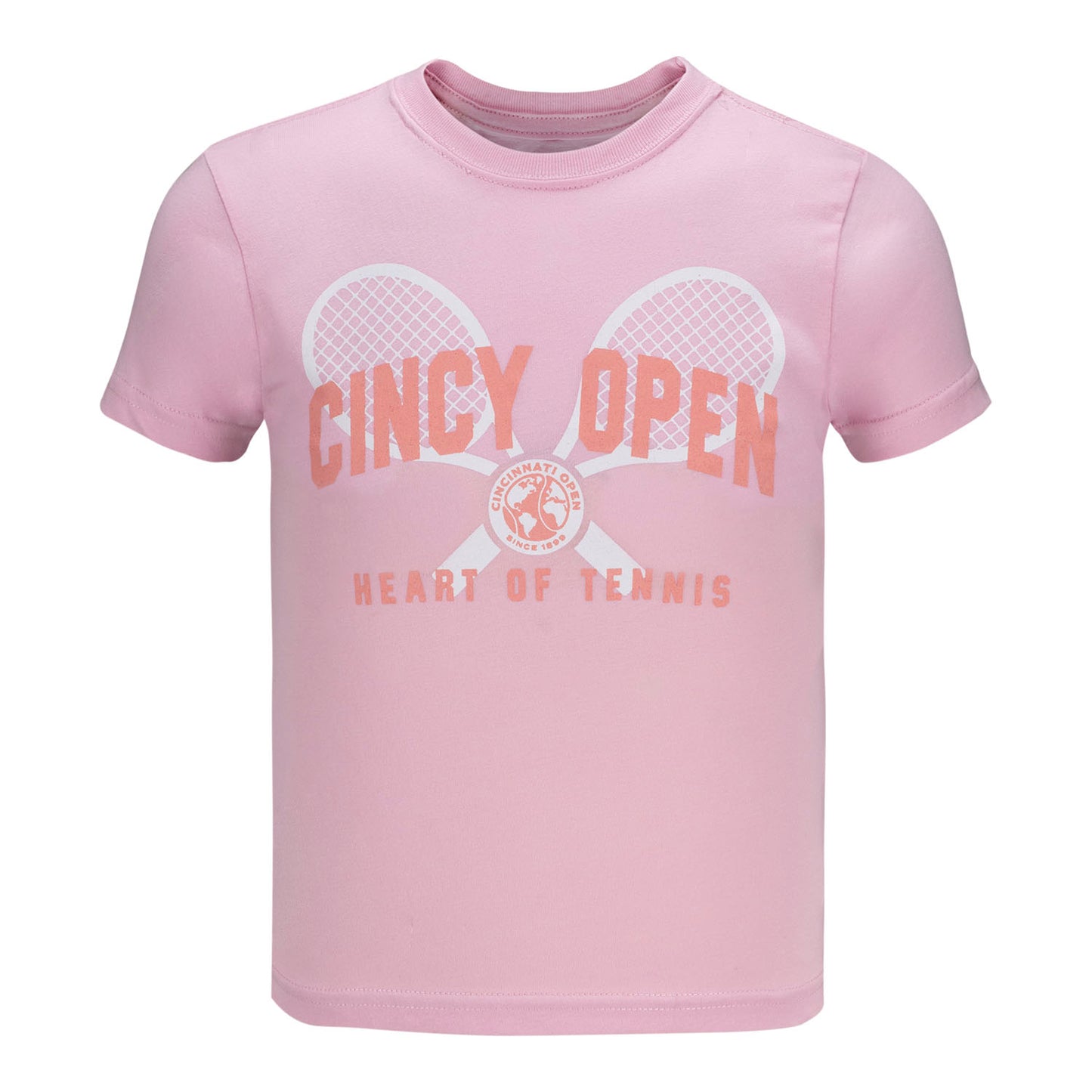 Garb Cincinnati Open Crossed Racket Toni Toddler T-Shirt in Pink - Front View