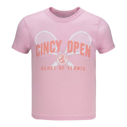 Garb Cincinnati Open Crossed Racket Toni Toddler T-Shirt in Pink - Front View