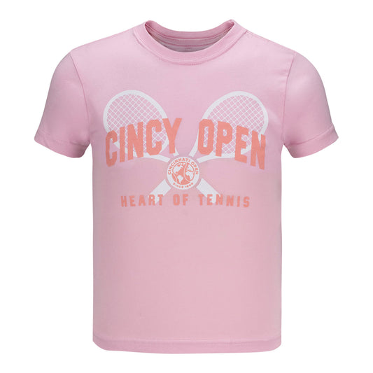 Garb Cincinnati Open Crossed Racket Toni Toddler T-Shirt in Pink - Front View